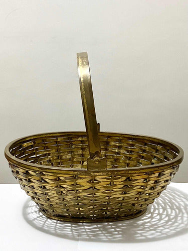 Antiga Cesta De Metal Com Alça Cor Dourada