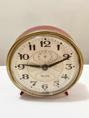 Despertador Antigo Sunclok Vermelho E Dourado No Estado