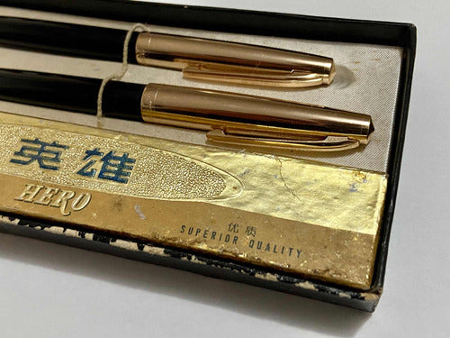 Conjunto Canetas Hero 330 Douradas Antigas C/ Estojo