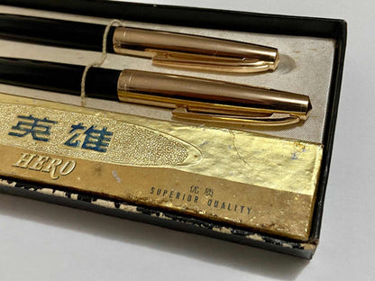 Conjunto Canetas Hero 330 Douradas Antigas C/ Estojo