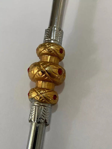 Bomba Para Chimarrão Antiga Em Metal Com Zirconia Vermelha