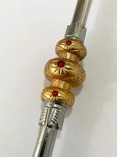 Bomba Para Chimarrão Antiga Em Metal Com Zirconia Vermelha