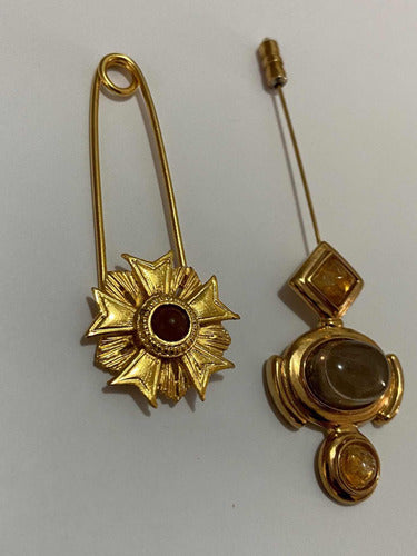 Broche Alfinete Antigo Dourado Com Pedra