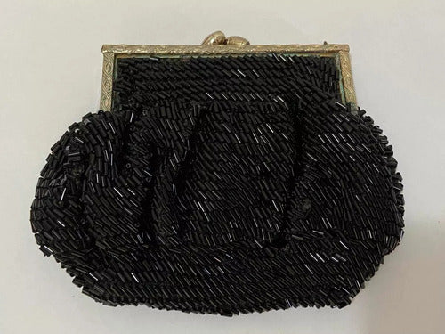 Bolsa De Mão Antiga Preta Com Brilho Detalhes Metal