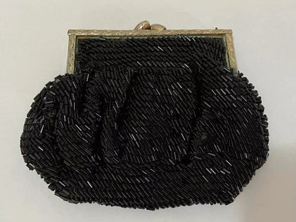 Bolsa De Mão Antiga Preta Com Brilho Detalhes Metal