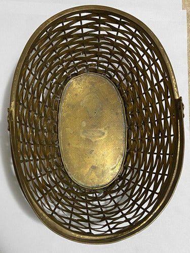 Antiga Cesta De Metal Com Alça Cor Dourada