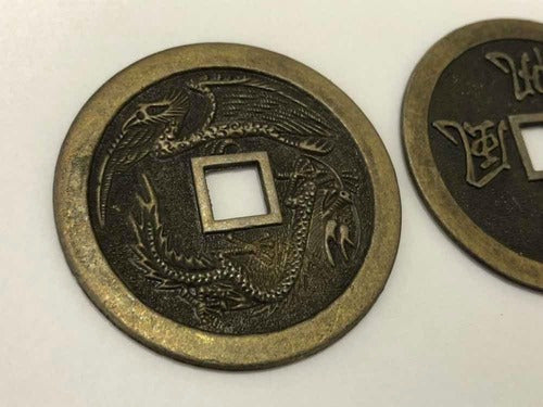 Moedas Antigas China Feng Shui Dragão E Fênix Prosperidade