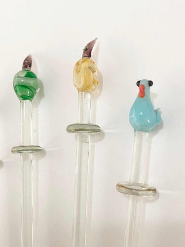 Misturador De Bebida Cristal Muranos Pássaro Fruta Antigo