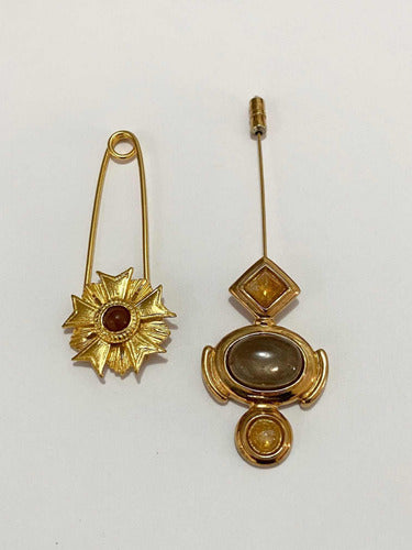 Broche Alfinete Antigo Dourado Com Pedra