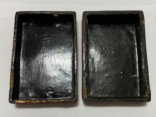 Caixa Antiga Porta Jóias Oriental Executada Em Laca Vermelha