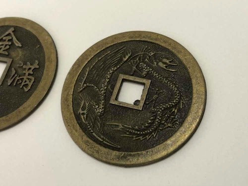 Moedas Antigas China Feng Shui Dragão E Fênix Prosperidade