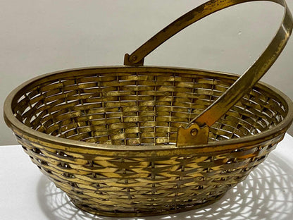 Antiga Cesta De Metal Com Alça Cor Dourada