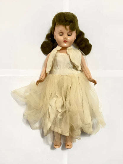 Boneca Antiga Olhos De Dormir Anos 50 C/ Roupa