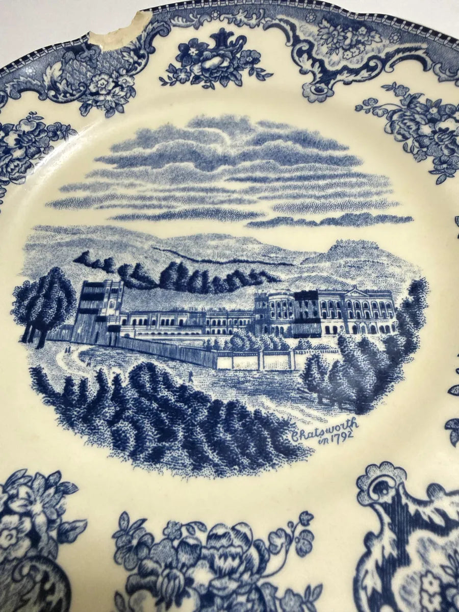 Prato Antigo Johnson Bros Chatsworth Azul Cerâmica Inglesa - Azul E Branco