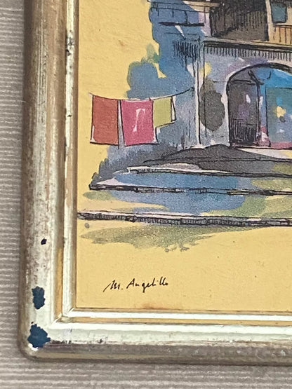 Quadro Cromolitografia Brunaccio Paisagem Em Folha De Ouro