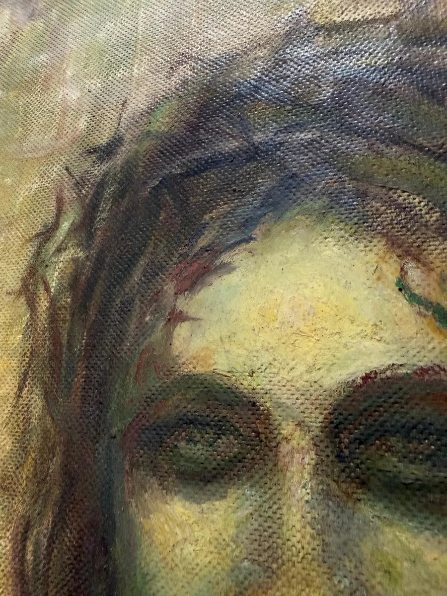 Quadro Antigo Cristo Coroa De Espinhos Pintura Ost Assinada