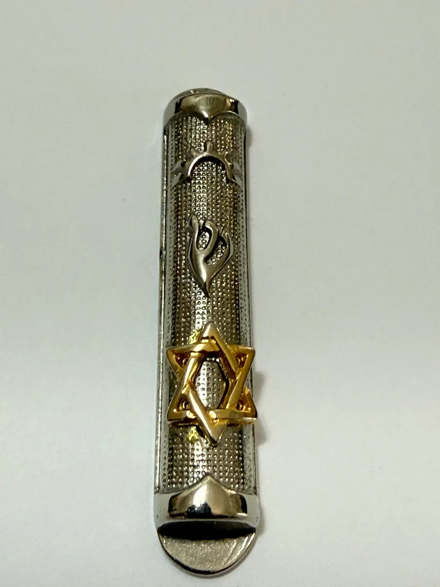 Porta Mezuzá Metálico Com Estrela De Davi - Decorativo 5,8cm Prateado