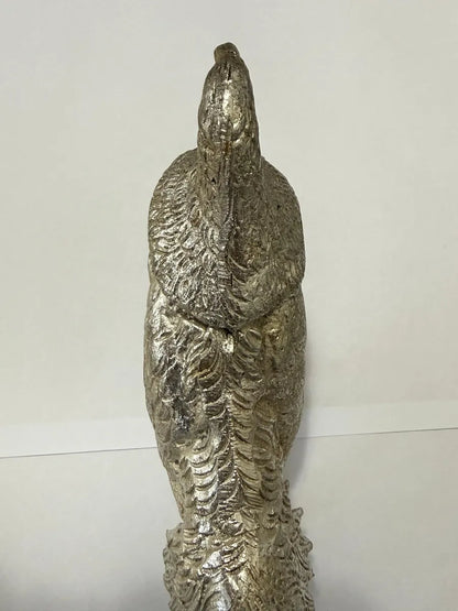 Escultura Faisão Antigo Em Alumínio Prateado 30x12cm