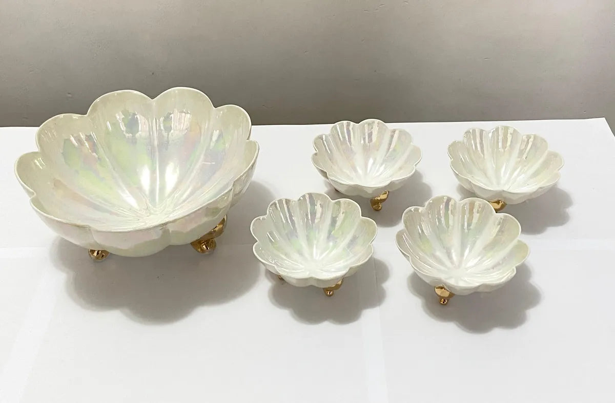 Antigo Conjunto Para Sobremesa Anos 40 Em Porcelana Nacarada