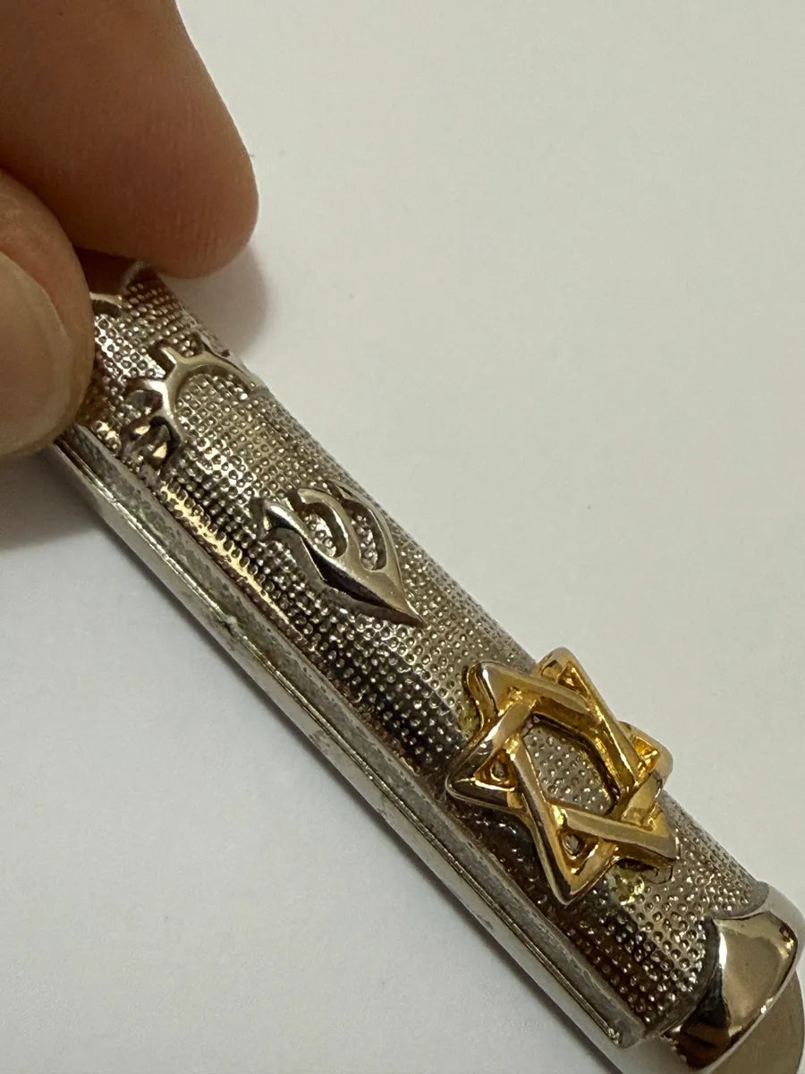 Porta Mezuzá Metálico Com Estrela De Davi - Decorativo 5,8cm Prateado