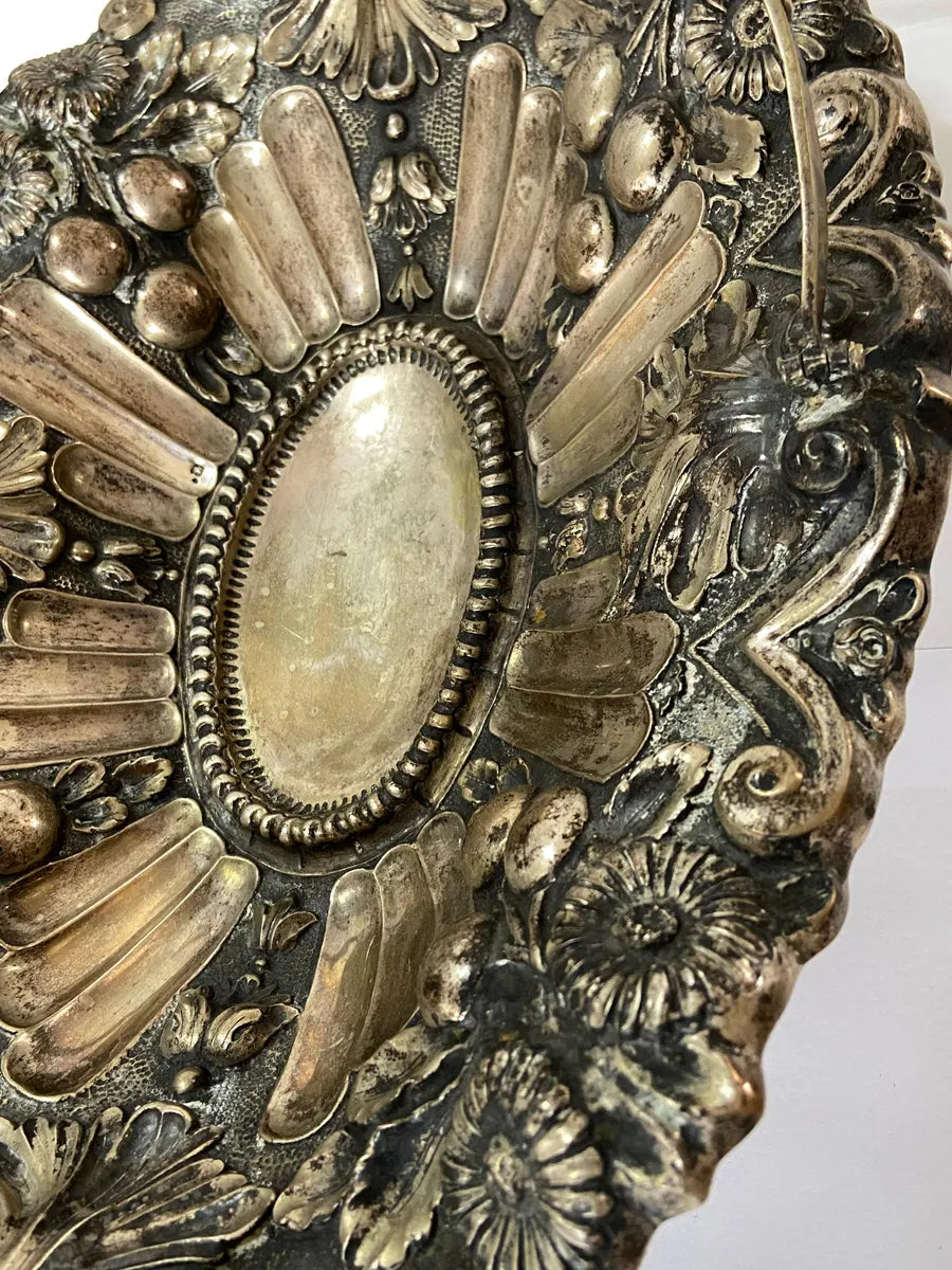 Antiga Cesta Em Prata Portuguesa Contrastada Águia 756g