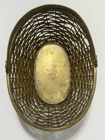 Cesta Antiga Dourada Oval Com Alça Em Metal