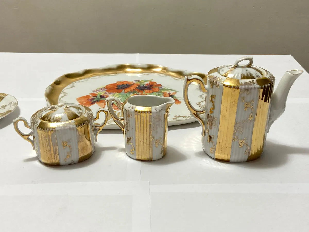 Jogo De Chá Antigo Porcelana Dourada Parabéns