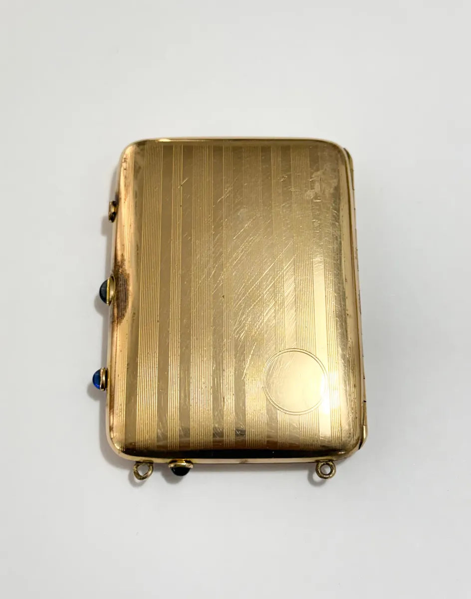 Estojo Porta Cartões Antigo W&H Co Banhado A Ouro Com Pedras