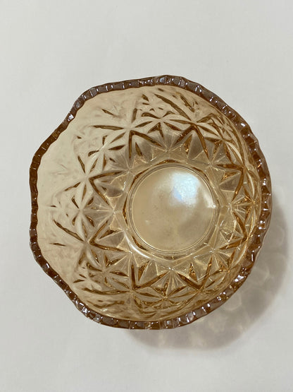 Tigela De Vidro Antiga Âmbar Com Relevo Âmbar