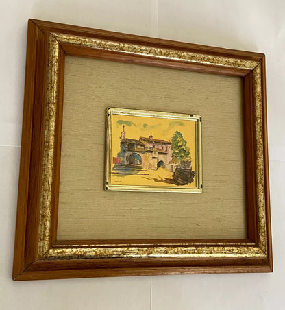 Quadro Cromolitografia Brunaccio Paisagem Em Folha De Ouro