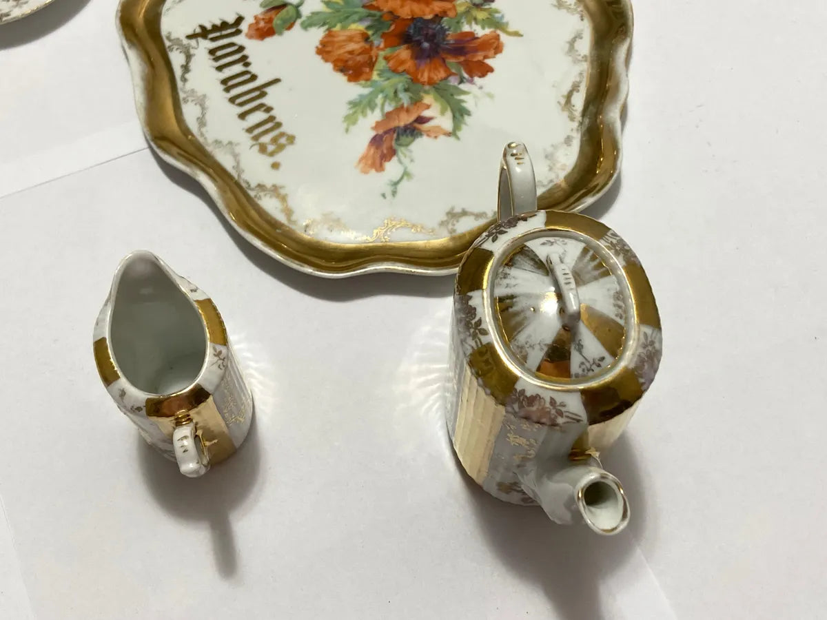 Jogo De Chá Antigo Porcelana Dourada Parabéns