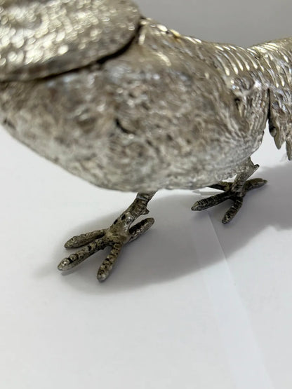 Escultura Faisão Antigo Em Alumínio Prateado 30x12cm