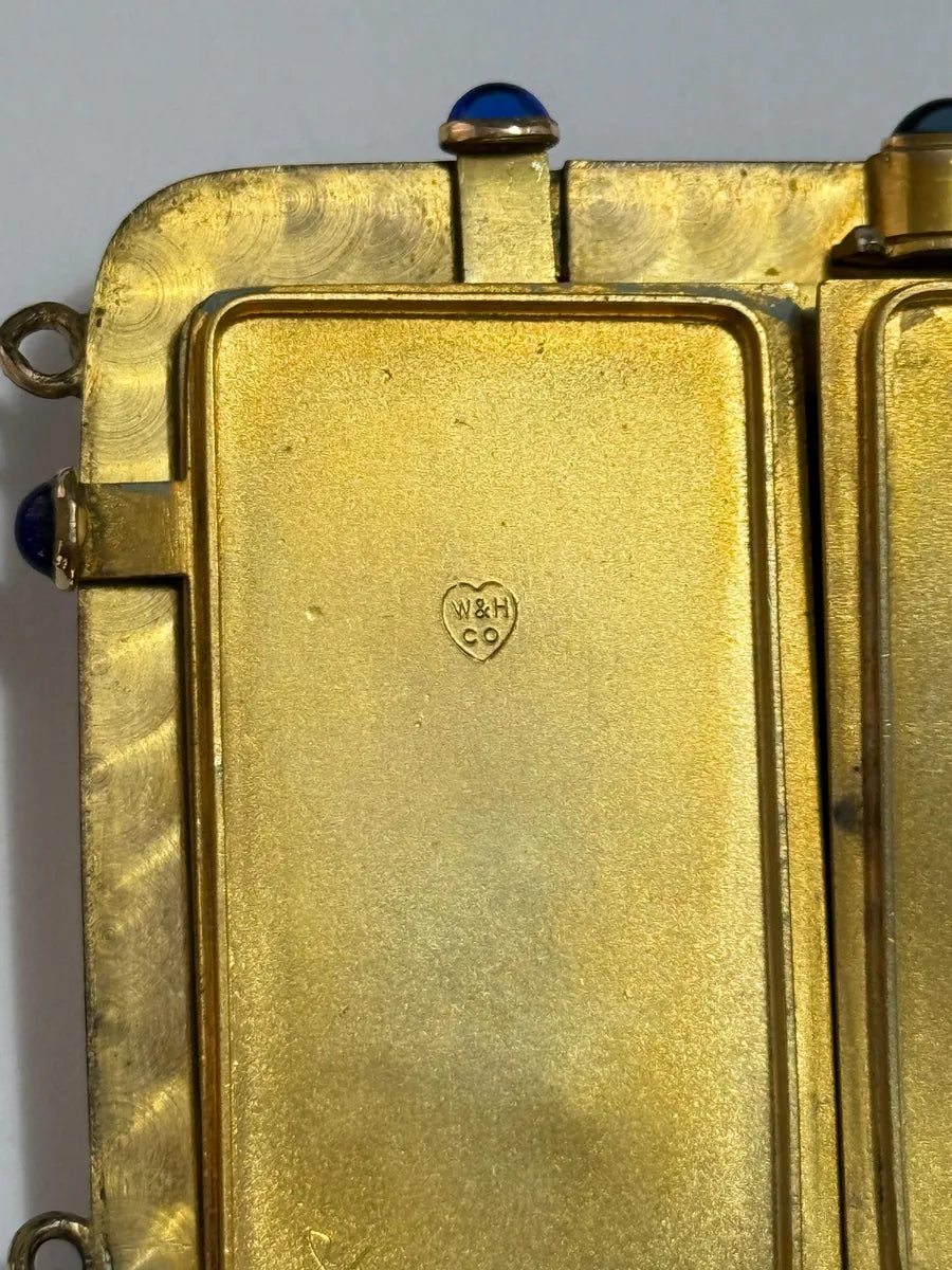 Estojo Porta Cartões Antigo W&H Co Banhado A Ouro Com Pedras