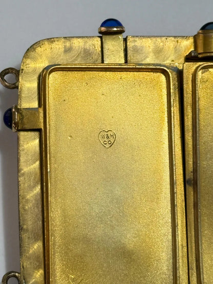 Estojo Porta Cartões Antigo W&H Co Banhado A Ouro Com Pedras