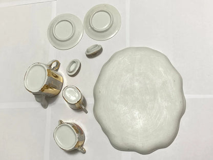 Jogo De Chá Antigo Porcelana Dourada Parabéns