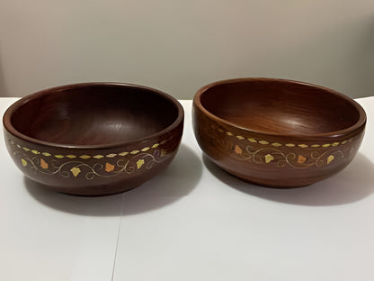 Tigelas Antigas De Jacarandá Com Detalhes Em Metal