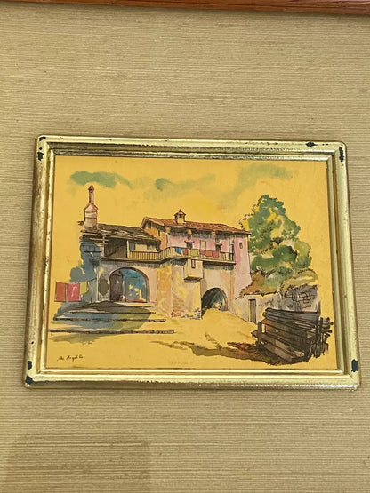 Quadro Cromolitografia Brunaccio Paisagem Em Folha De Ouro