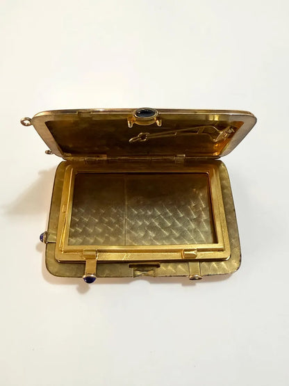 Estojo Porta Cartões Antigo W&H Co Banhado A Ouro Com Pedras