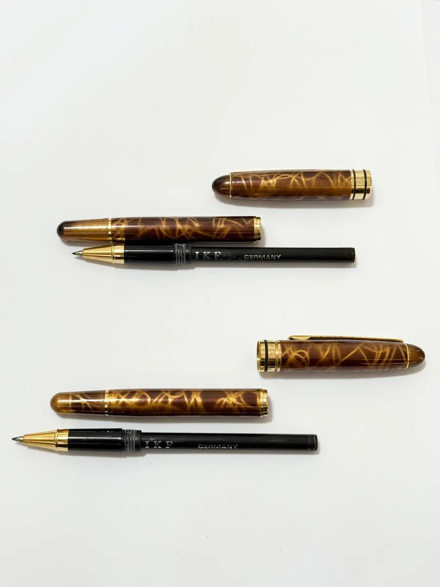 Conjunto Canetas Antigas Taiwan Marmorizadas Com Estojo Refil