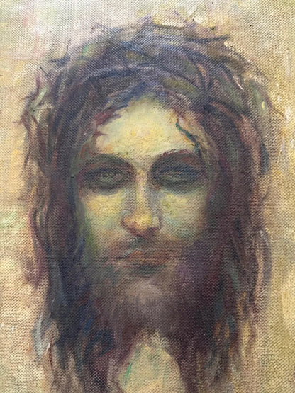 Quadro Antigo Cristo Coroa De Espinhos Pintura Ost Assinada