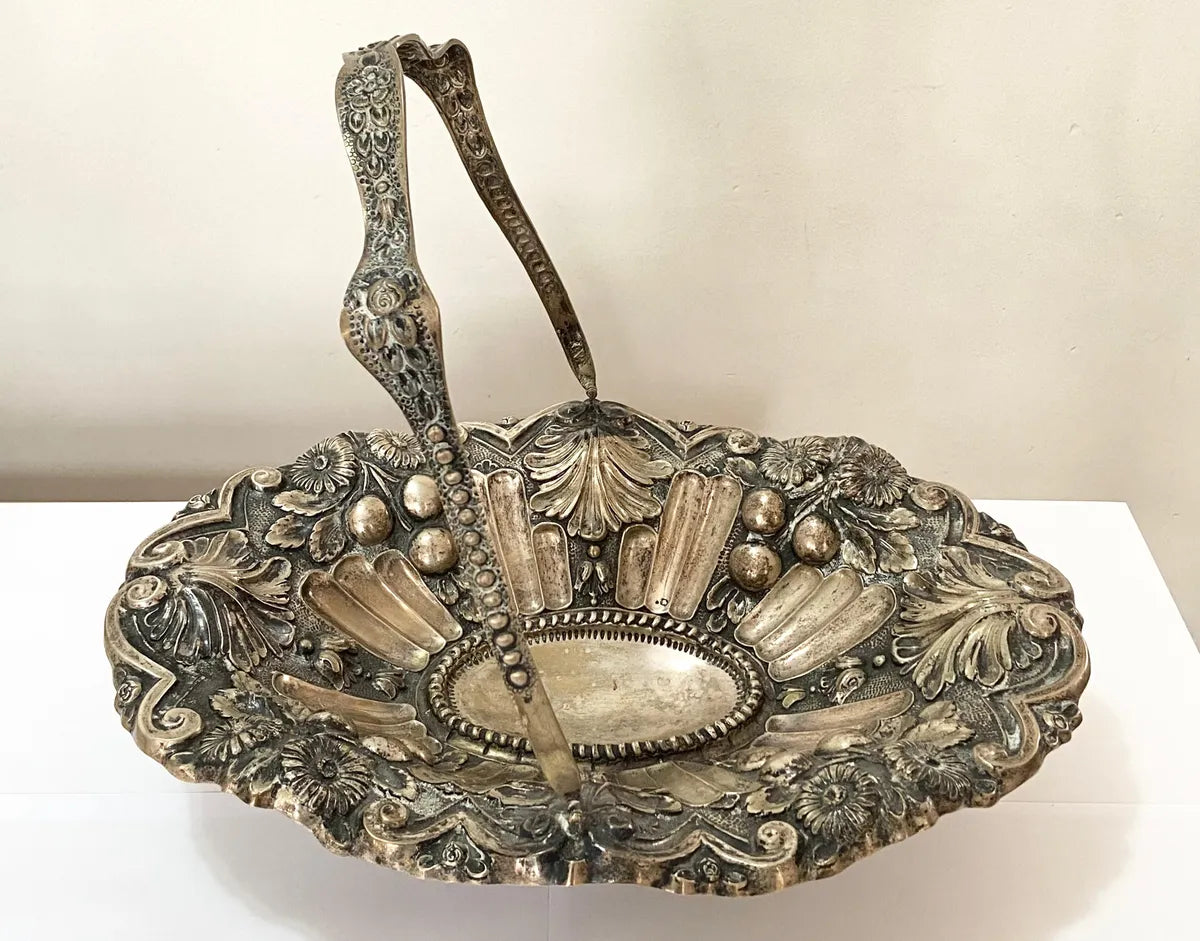 Antiga Cesta Em Prata Portuguesa Contrastada Águia 756g