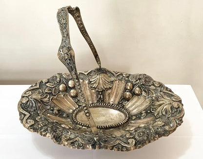 Antiga Cesta Em Prata Portuguesa Contrastada Águia 756g