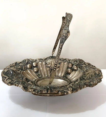 Antiga Cesta Em Prata Portuguesa Contrastada Águia 756g