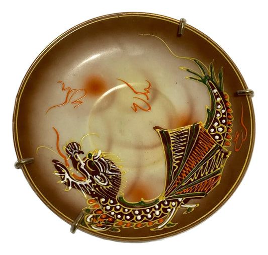 Prato Decorativo De Porcelana Japonês Dragão Antigo Colorido