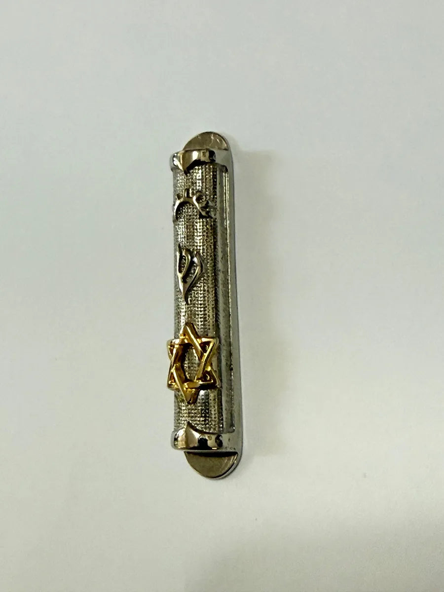 Porta Mezuzá Metálico Com Estrela De Davi - Decorativo 5,8cm Prateado