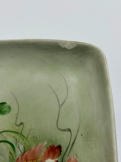 Prato De Porcelana Floral Pintado À Mão Assinado M.N