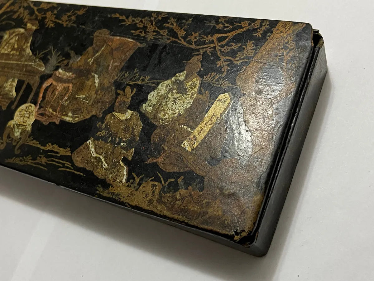 Caixa Antiga Oriental Em Laca Com Pintura