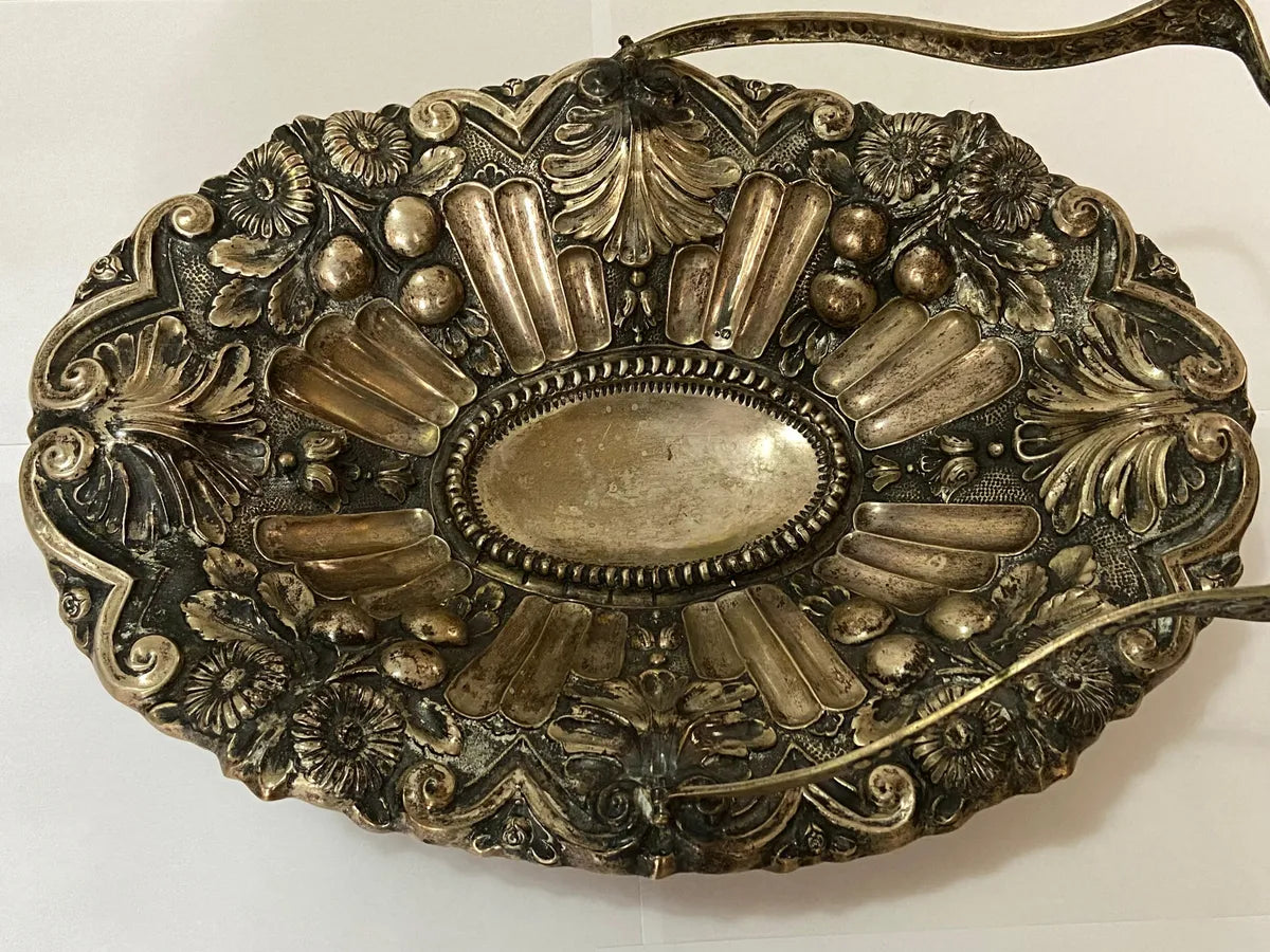 Antiga Cesta Em Prata Portuguesa Contrastada Águia 756g