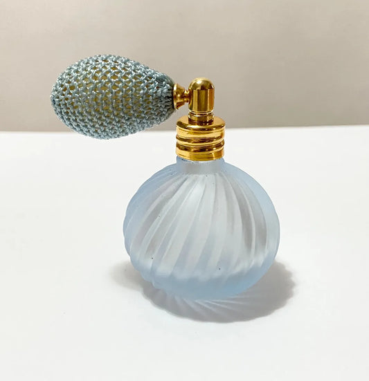 Perfumeiro Antigo Borrifador Em Vidro Fosco Azul