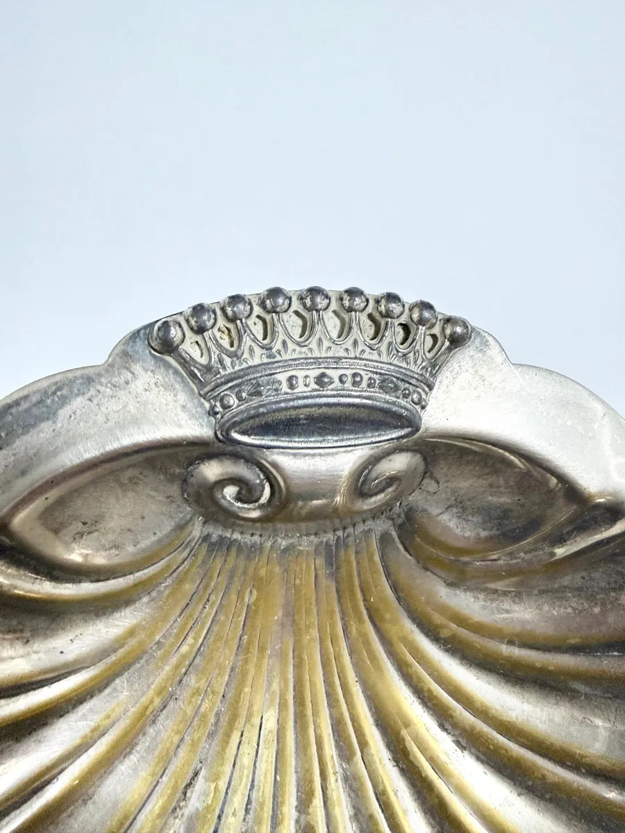 Porta Joias Objeto Antigo Em Forma De Concha C/ Coroa Prata